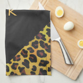 Monogramm mit Leopard Braun und Gelb Geschirrtuch (Viertel Falte)