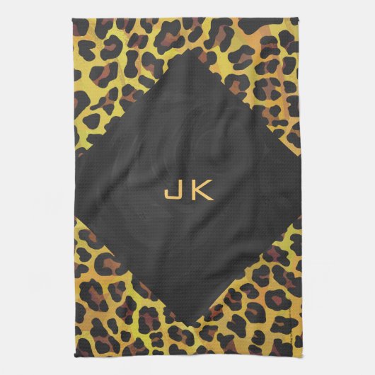Monogramm mit Leopard Braun und Gelb Geschirrtuch (Vertikal)