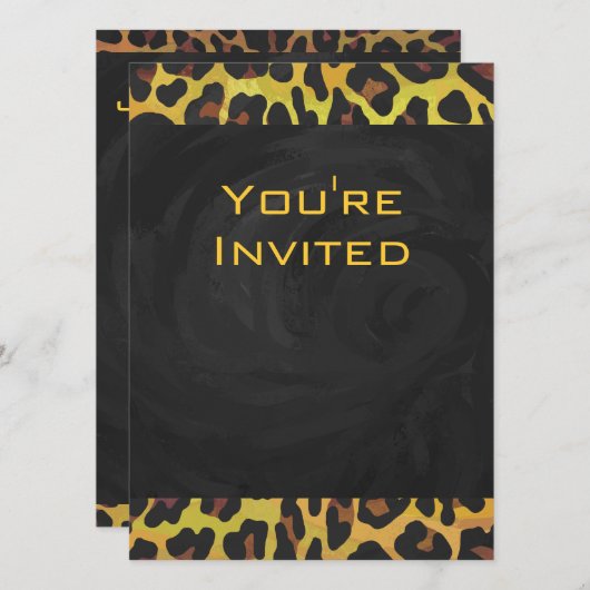 Monogramm mit Leopard Brown und Gelb Einladung (Vorne/Hinten)