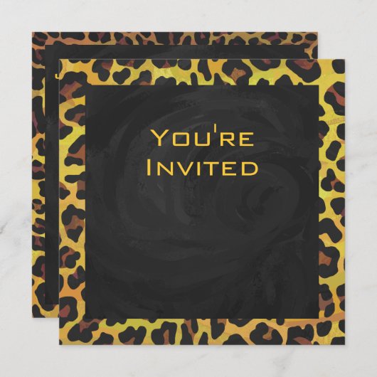 Monogramm mit Leopard Brown und Gelb Einladung (Vorne/Hinten)