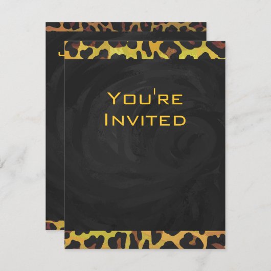 Monogramm mit Leopard Brown und Gelb Einladung (Vorne/Hinten)