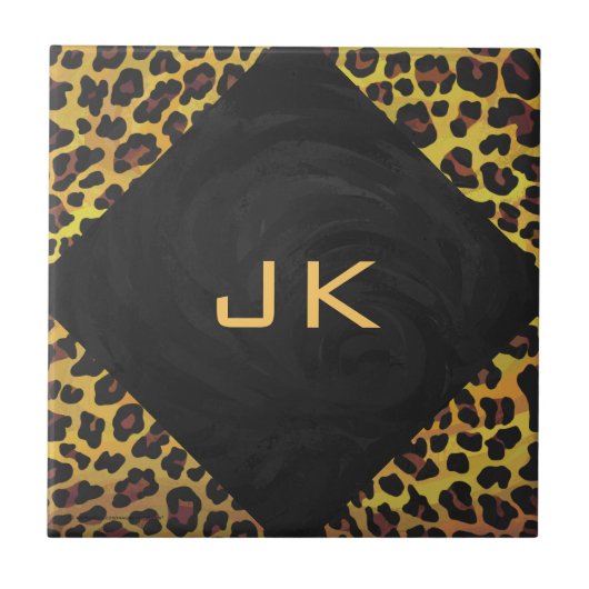 Monogramm mit Leopard Brown und Gelb Fliese (Vorderseite)