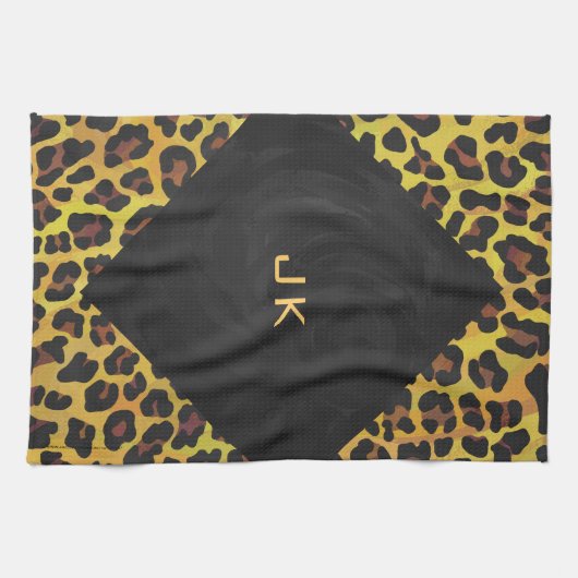 Monogramm mit Leopard Brown und Gelb Geschirrtuch (Horizontal)