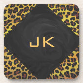 Monogramm mit Leopard Brown und Gelb Getränkeuntersetzer (Vorderseite)