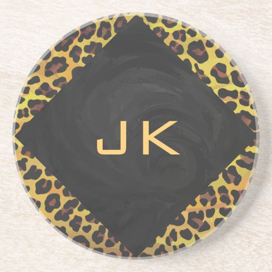 Monogramm mit Leopard Brown und Gelb Getränkeuntersetzer (Vorne)