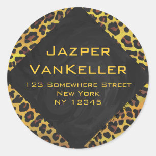 Monogramm mit Leopard Brown und Gelb Runder Aufkleber
