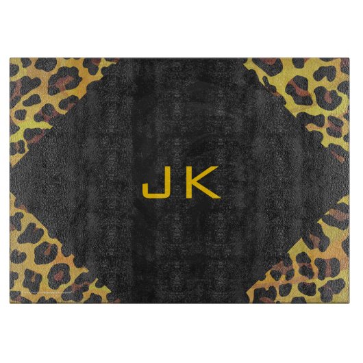 Monogramm mit Leopard Brown und Gelb Schneidebrett (Vorderseite)