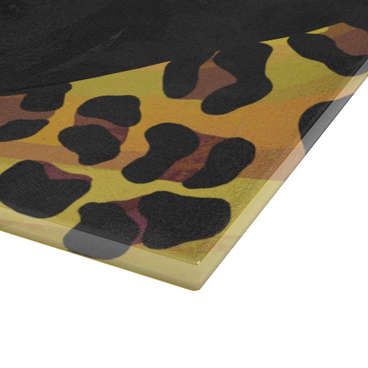 Monogramm mit Leopard Brown und Gelb Schneidebrett (Ecke)