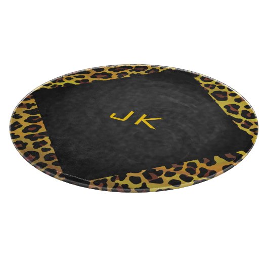 Monogramm mit Leopard Brown und Gelb Schneidebrett (Ecke)