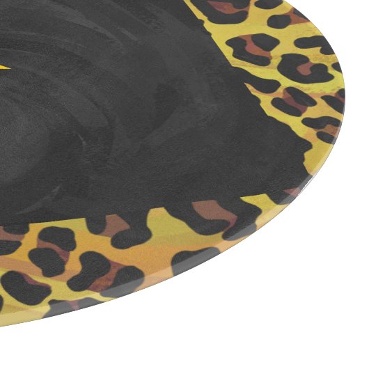 Monogramm mit Leopard Brown und Gelb Schneidebrett (Ecke)