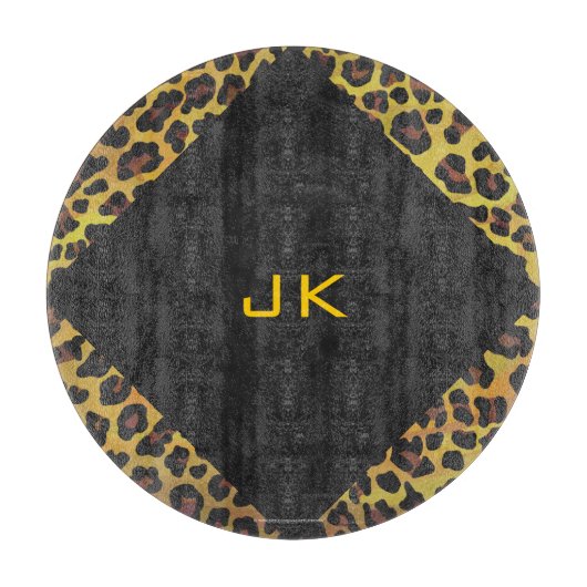 Monogramm mit Leopard Brown und Gelb Schneidebrett (Vorderseite)