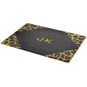 Monogramm mit Leopard Brown und Gelb Schneidebrett
