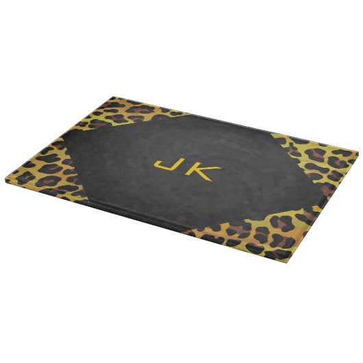 Monogramm mit Leopard Brown und Gelb Schneidebrett (Ecke)