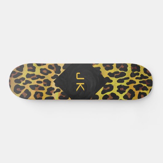 Monogramm mit Leopard Brown und Gelb Skateboard (Horizontal)