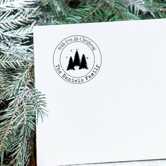 Monogramm mit Liebe bei Weihnachtsbaumen Gummistempel