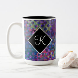 Monogramm mit mehrfarbiger Abstrakter digitaler Ku Zweifarbige Tasse
