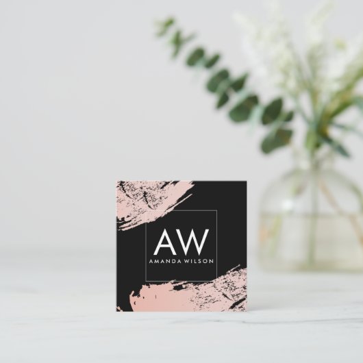 Monogramm mit moderner Girlie Pink Bürste Quadratische Visitenkarte (Stehend Vorderseite)