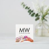 Monogramm mit moderner Wasserfarbe Quadratische Visitenkarte (Stehend Vorderseite)