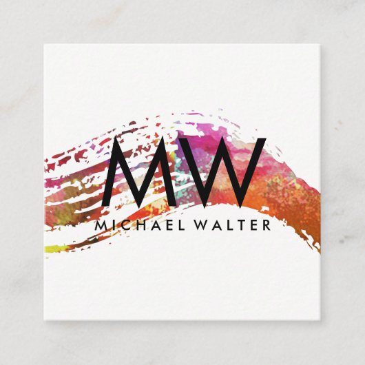 Monogramm mit moderner Wasserfarbe Quadratische Visitenkarte (Vorderseite)
