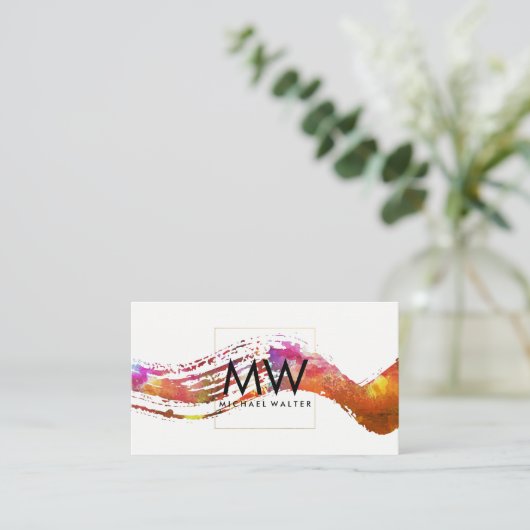 Monogramm mit moderner Wasserfarbe Visitenkarte (Stehend Vorderseite)