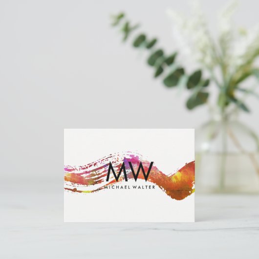 Monogramm mit moderner Wasserfarbe Visitenkarte (Stehend Vorderseite)