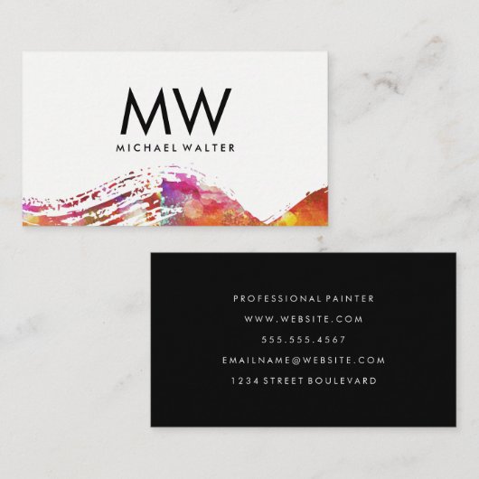 Monogramm mit moderner Wasserfarbe Visitenkarte (Vorne/Hinten)