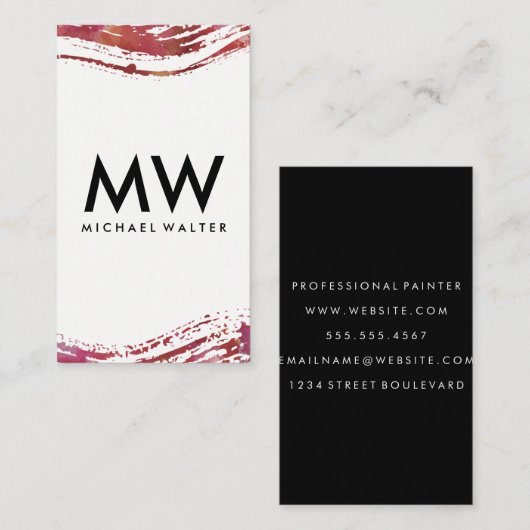 Monogramm mit moderner Wasserfarbe Visitenkarte (Vorne/Hinten)