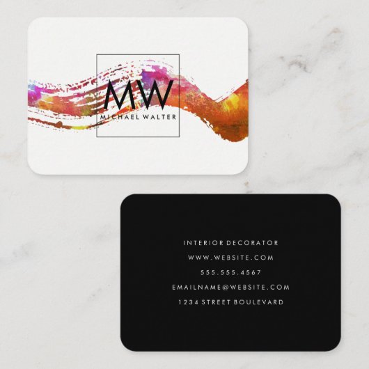 Monogramm mit moderner Wasserfarbe Visitenkarte (Vorne/Hinten)
