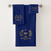 Monogramm mit Name Blue Gold Elegant Badhandtuch Set (Insitu)