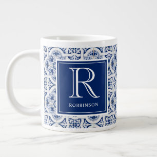 Monogramm mit Name Blue Sicilian Tile Jumbo-Tasse