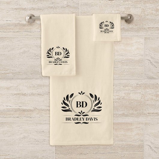 Monogramm mit Name Cream Black Elegant Badhandtuch Set
