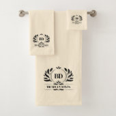 Monogramm mit Name Cream Black Elegant Badhandtuch Set (Insitu)