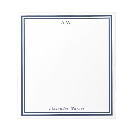 Monogramm mit navyblauen Rändern Notizblock (Vorderseite)