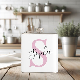 Monogramm mit neuem Personalisierten Namen Pink Flachmann