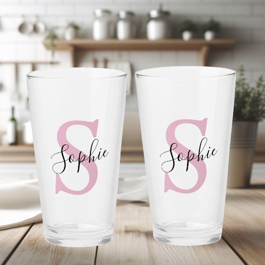 Monogramm mit neuem Personalisierten Namen Pink Glas