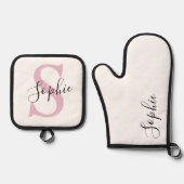Monogramm mit neuem Personalisierten Namen Pink Ofenhandschuh & Topflappen-Set (Vorderseite)