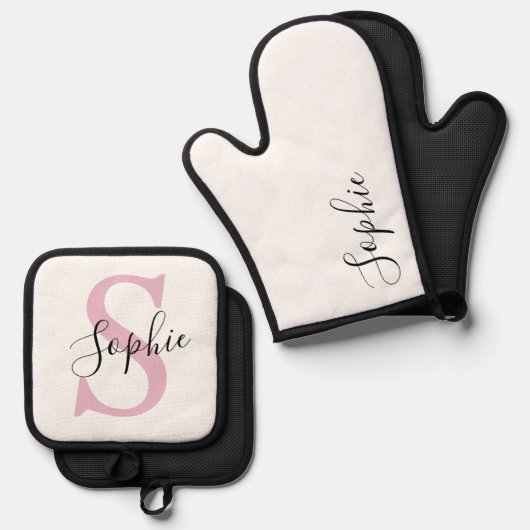 Monogramm mit neuem Personalisierten Namen Pink Ofenhandschuh & Topflappen-Set (Vorderseite/Rückseite)