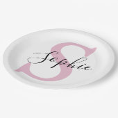 Monogramm mit neuem Personalisierten Namen Pink Pappteller (Schrägansicht)