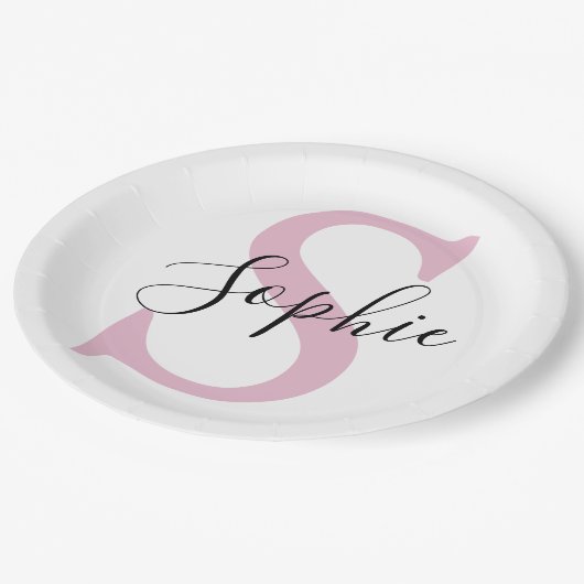 Monogramm mit neuem Personalisierten Namen Pink Pappteller (Schrägansicht)
