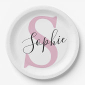 Monogramm mit neuem Personalisierten Namen Pink Pappteller (Vorderseite)
