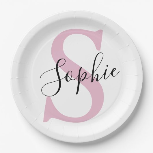 Monogramm mit neuem Personalisierten Namen Pink Pappteller (Vorderseite)