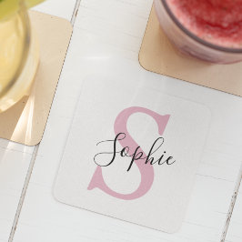 Monogramm mit neuem Personalisierten Namen Pink Rechteckiger Pappuntersetzer