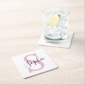 Monogramm mit neuem Personalisierten Namen Pink Rechteckiger Pappuntersetzer (Vor Ort)