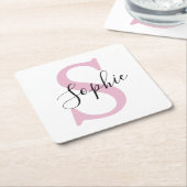 Monogramm mit neuem Personalisierten Namen Pink Rechteckiger Pappuntersetzer (angewinkelt)