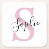 Monogramm mit neuem Personalisierten Namen Pink Rechteckiger Pappuntersetzer (Vorderseite)