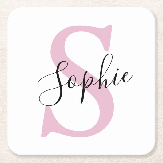 Monogramm mit neuem Personalisierten Namen Pink Rechteckiger Pappuntersetzer (Vorderseite)