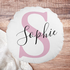 Monogramm mit neuem Personalisierten Namen Pink Rundes Kissen