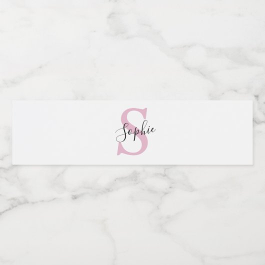 Monogramm mit neuem Personalisierten Namen Pink Wasserflaschenetikett (Einzelnes Label)