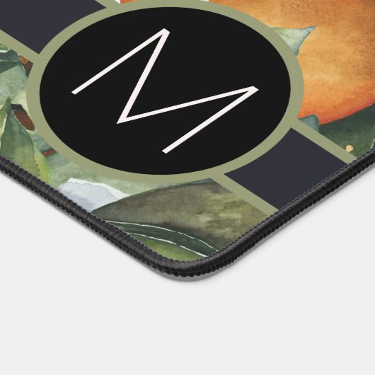 Monogramm mit Orangenfrucht und Blattdesign Schreibtischunterlage (Ecke)