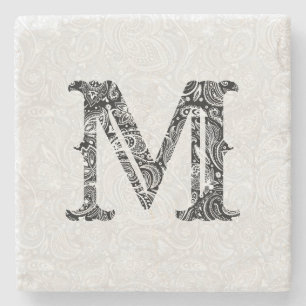 Monogramm mit Paisley-Overlay Steinuntersetzer